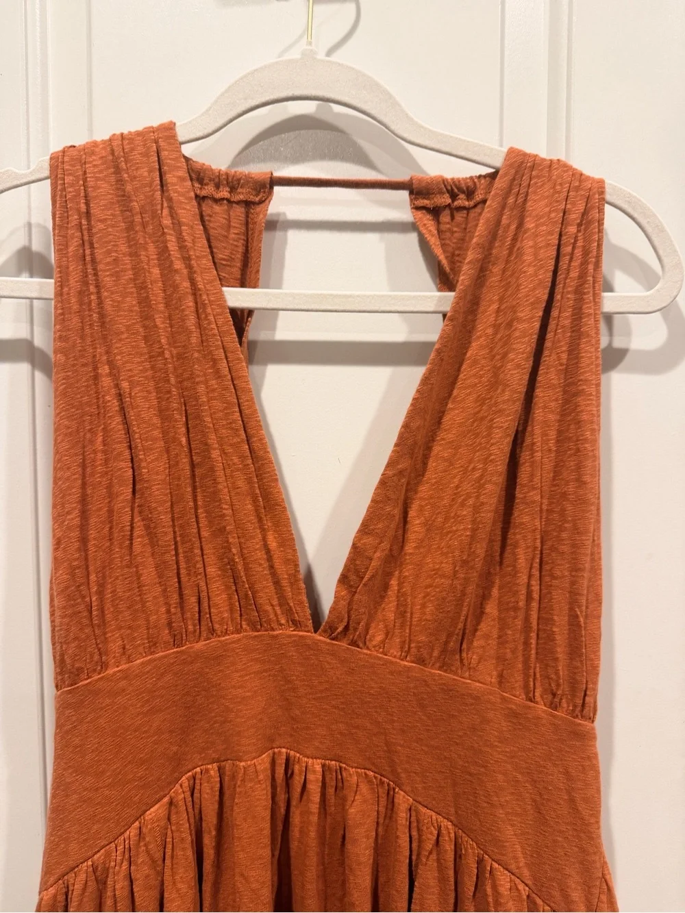 Free People Beach Rust Cutout Maxi Dress | Deep V Boho Open Back | Size Large